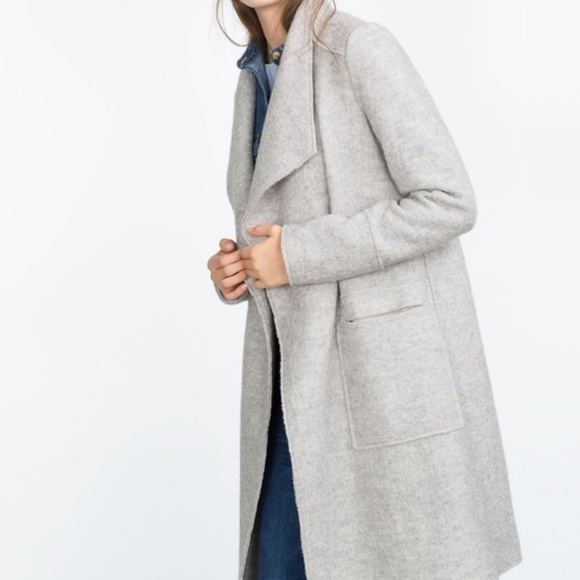 Zara Open Front Waterfall Wool Coat Grey Size XS - Picture 3 of 9